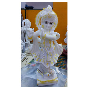 Makrana marbre blanc Krishna danse idole Sculpture fait à la main poli bas prix Murti Shree Kanhaya Ji grand revêtement travail culte - Product Image 1