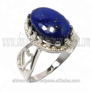 Bague vintage en argent sterling 925 unisexe pour l'éternité en vermeil sertie de pierres précieuses en lapis lazuli bleu serti de lunette de forme ovale pour fête de mariage - Product Image 2