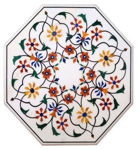 ท็อปโต๊ะกาแฟทรงแปดเหลี่ยมทำมือฝังหินอ่อนสีขาวหลากสี พร้อมท็อปโต๊ะรับประทานอาหารฝังหินอ่อนสีขาว รูปทรงตกแต่งบ้าน - Product Image 1