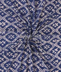 Tela de algodón con estampado a mano de Ikat, tela étnica de Indigo Sanganeri para tapicería artística para costura