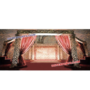 Mandap Tradicional Hindú Dorado Jali para Bodas, Decoración de Mandap de Fibra para Bodas, Último Modelo de Mandap para Bodas en Venta en California - Product Image 1