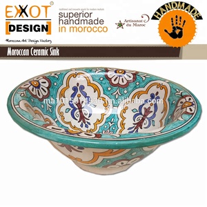 EXXOT DESIGN Lavabo de Cerámica Marroquí 100% Hecho a Mano y Pintado a Mano, 12L, Fabricante Directo, Montaje de Grifo de un Solo Orificio - Product Image 3