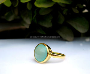 Aqua Chalcedony Gemstone Fine 925 Anillo de plata esterlina Hecho a mano chapado en oro al por mayor joyería fina - Product Image 1