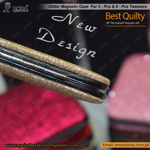Ensemble de pinces à cils magnétiques à paillettes or rose de marque privée étui d'extension de cils en plastique carré de 3 pièces - Product Image 4