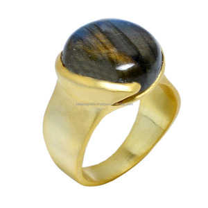 Anillo chapado en oro de Plata de Ley 925, anillo liso de labradorita, joyería clásica, ajuste de bisel, anillo de moda para regalo de boda. - Product Image 1