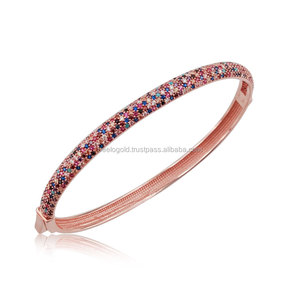 <b>Rose</b> <b>Gold</b> Micro Pave CZ Diamond Rainbow <b>Bangle</b> Bracelet P. 925K Sterling Silver Gift With Zircon Stone - Product Image 1