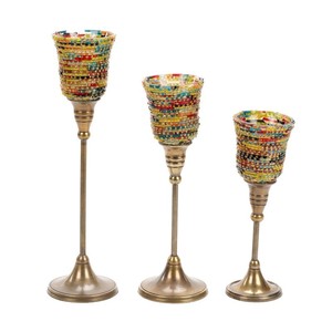 Porte-bougie décoratif en métal argenté élégant avec design effet miroir craquelé, pour dîner aux chandelles - Product Image 3