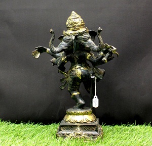 รูปปั้นพระพิฆเนศเต้นรำ ทำจากทองเหลืองแกะสลัก สำหรับตกแต่งบ้าน - Product Image 4