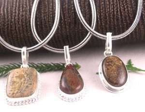 92.5 argent Sterling mélange forme bronzite naturelle image océan jaspe lisse pierre précieuse pendentif à breloque en gros - Product Image 5