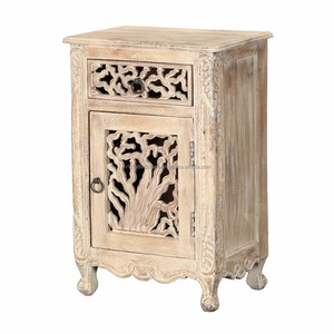 Mesita de Noche de Madera Maciza con Acabado Rústico Envejecido para Dormitorio - Product Image 1