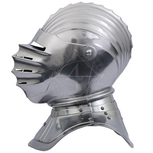 Casco de caballero Medieval cerrado, 16 calibres, TC134, cubierta para cabeza y hombro, color plata - Product Image 2