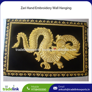 Exquisito trabajo hecho a mano Zari bordado arte elegante colgante de pared para decoración del hogar tela autoadhesiva para sala de estar dormitorio - Product Image 4