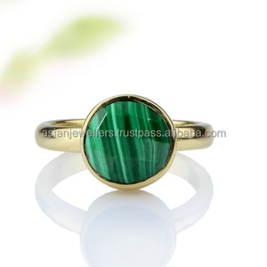 925 argent sterling Malachite pierre précieuse naturelle belle bague plaquée or faite à la main bijoux en argent - Product Image 1