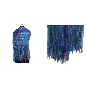 Écharpe sari en soie multicolore vintage étole/foulards mode filles patchs sari indien écharpe réversible rayé coloré - Product Image 1