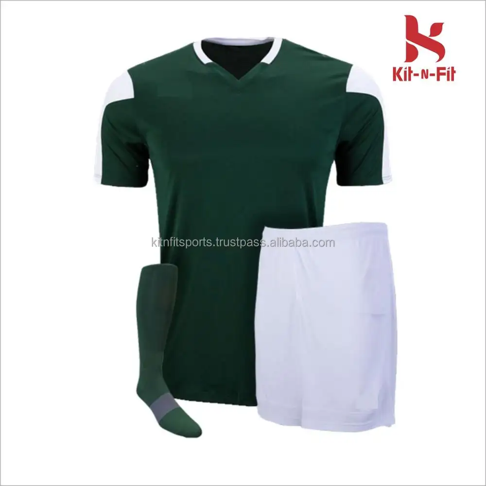 Meias de futebol Verde Jersey Curto Branco Design Personalizado Planície Em Branco Conjuntos De Futebol Jersey