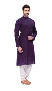 ผู้ชาย Kurta อินเดียผ้าฝ้ายแขนยาวไม้ปุ่มหนึ่งกระเป๋าด้านหน้า _ 26 - Product Image 2