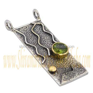 Hot Fashion Deux Tons Plaqué Or Lunette Réglage 925 Sterling Silver Péridot Gemstone Pendentif Fine Jewelry - Product Image 2