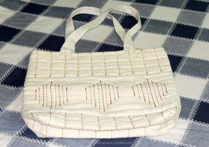 100% lin lin matelassé sac fourre-tout taille moyenne tissé manipulé avec motif uni et lettre pour le shopping - Product Image 3