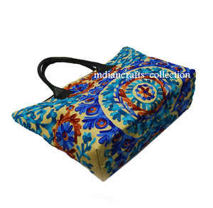 Suzani-Bolso de mano con asa de cuero bordado para mujer, bandolera india, bolso de playa Hippie - Product Image 2