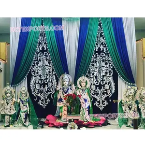 Backdrop bordado bordado à mão, backdrop azul para casamento, decoração de palco, casamento, mehndi