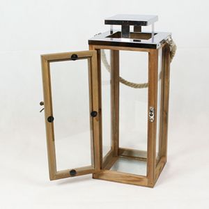 Farol colgante de madera con mango de cuerda para decoración del hogar, Fabricación en la India, compra a la venta - Product Image 1
