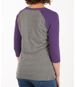 Camiseta informal de manga raglán para mujer, camiseta de tres mezclas, estilo béisbol liso largo con bordado, Primavera, seda sólida, dos colores, venta al por mayor - Product Image 4