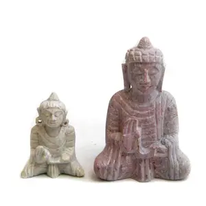 Artesanía Natural hecha a mano tallada en piedra Natural esteatita bebé estatua de Buda cabeza estatuilla escultura para decoración del hogar