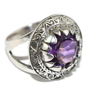 Anillos de plata de ley 925 con amatista y forma redonda, joyería brillante, venta al por mayor - Product Image 1