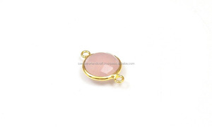 Lunette à breloques en quartz rose pour la fabrication de bijoux, connecteur bohème fait main, plaqué or, pierres précieuses - Product Image 3