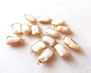 Natural Pearl Natural Gemstone Findings Gold Plated Jewelry Making Charm Double Bail Bezel Connector Link - Product Image 1