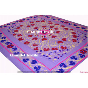 Indian Uzbek Embroidered Suzani Bed Cover <b>Bedspread</b> Cotton Bed Sheet Table Cover Mater Tapestry Wall Decor HANGING Art Decor - Product Image 1