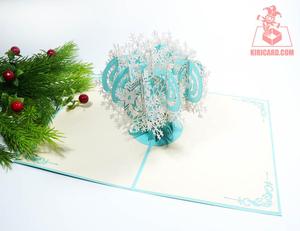 Carte-cadeau de Noël carte 3d pour le nouvel an flocon de neige arbre pop up carte artisanat fabriqué au Vietnam - Product Image 5