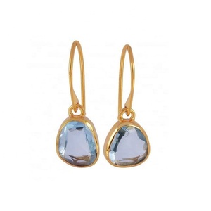 Pendientes chapados en oro de piedras preciosas de Topacio Azul Real de alta calidad, pendientes de joyería de plata de ley 925, proveedor - Product Image 1