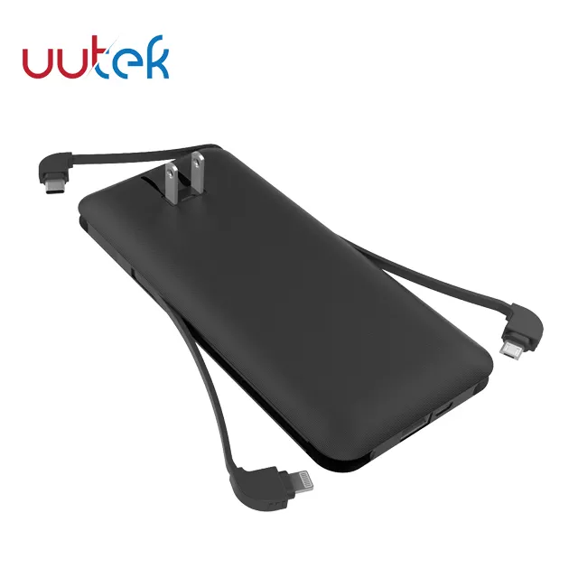 UUTEK RSQ3-A bianco e nero tutto in un power bank 10000mah con spina a muro ca integrata per smartphone