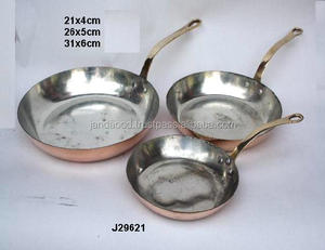 Poêle à frire en cuivre poli, avec doublure de machine à écrire et longues manches en laiton, ustensiles de cuisine en cuivre, - Product Image 2