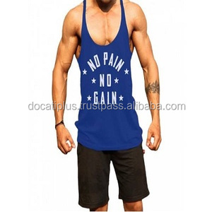 NO PAIN NO GAIN printed cotton gym stringer tank tops for men - Product Image 1