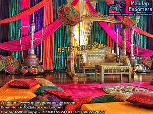 งานแต่งงานของชาวมุสลิมมีเทอร์ดี้ Sangeet การตั้งค่าเวทีธีมปันจาบิงานแต่งงาน Sangeet เวที mehandi ตกแต่งเวทีด้วยกรอบด้านหลังไฟเบอร์สหราชอาณาจักร - Product Image 6