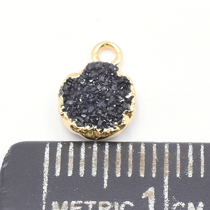 จี้ทองเหลืองทรงกลมชุบทอง ขนาด 8 ถึง 10 มม. ประดับด้วยหินดรูซี่สีดำ พร้อมห่วงสำหรับทำเครื่องประดับอัญมณี - Product Image 3