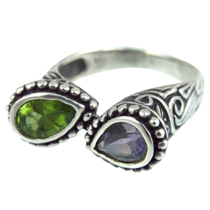 Anillos de Plata de Ley con Amatista y Peridoto de Corte Radiante Virtual, Engaste de Bisel, Estilo Bohemio, Joyería al por Mayor - Product Image 3
