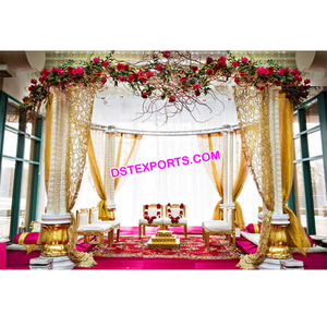 Mejor boda india tradicional Triple Polo Pilar Mandap Set Mandaps de diseñador para ceremonias con estilo Conjunto de escenario de boda portátil - Product Image 1