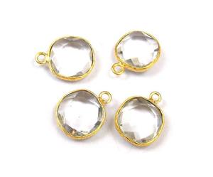 Connecteur de lunette de pierres précieuses en cristal de quartz fait à la main pierre à facettes plaquée or pour la fabrication de bijoux à caution unique forme de coussin à facettes - Product Image 2