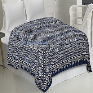 Reine taille élégant jetable Indigo bleu Kantha couette matelassé à la main indien traditionnel drap plat hôtel chambre drap housse - Product Image 1