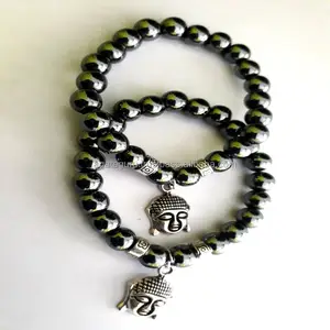 Bracelet de perles en hématite naturelle, perles avec visage de bouddha