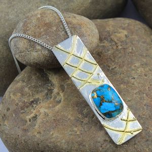 มหัศจรรย์925เงินสเตอร์ลิงสีฟ้าทองแดงสีเขียวขุ่นอัญมณีจี้สร้อยคอเครื่องประดับ - Product Image 1