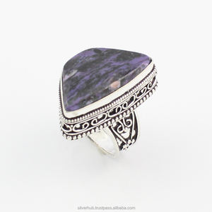 Charoite Gemstone <b>Silver</b> Statement <b>Ring</b> Solid <b>Silver</b> Boho <b>Ring</b> for <b>Men</b> and Women Natural Charoite <b>Sterling</b> <b>Silver</b> Vintage <b>Ring</b> - Product Image 4