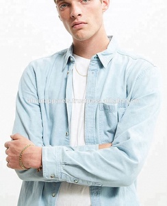 Servicio OEM a granel para camisas informales de mezclilla con estampado de algodón 100% para hombre, camisa de mezclilla lavada de manga corta - Product Image 5