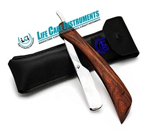 Maquinilla de afeitar con mango de madera para peluquero, maquinilla de afeitar con mango de madera, cubierta de cuero PU hecha por Life Care Instruments - Product Image 2