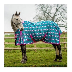 Manta para Caballos de Algodón y Poliéster Ecológica, Color Turquesa, Impermeable, con Malla, para Primavera y Otoño, Directo de Fábrica - Product Image 4