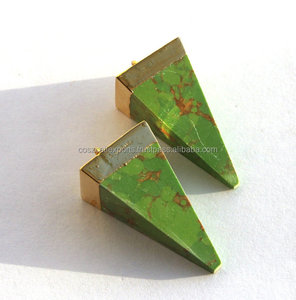 Colgante de acero inoxidable con baño de oro de 18 quilates, diseño de pirámide con piedra turquesa verde cobre, estilo étnico, para niños, ideal para regalo o para hacer dijes DIY. - Product Image 4