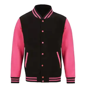 사용자 정의 디자인 숙녀 varsity 재킷과 핑크 양털 또는 양모 varsity 재킷